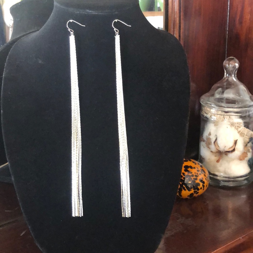 Silver Long Multiple Chain Earrings